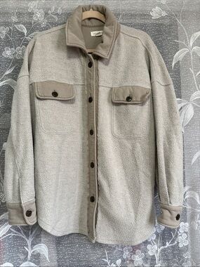 Grey Reverse Fleece button up shirt